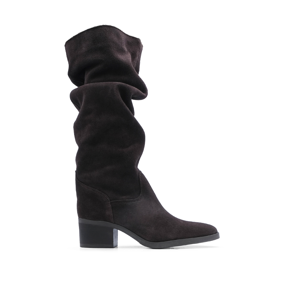 High Heel Suede Boots Ruched 